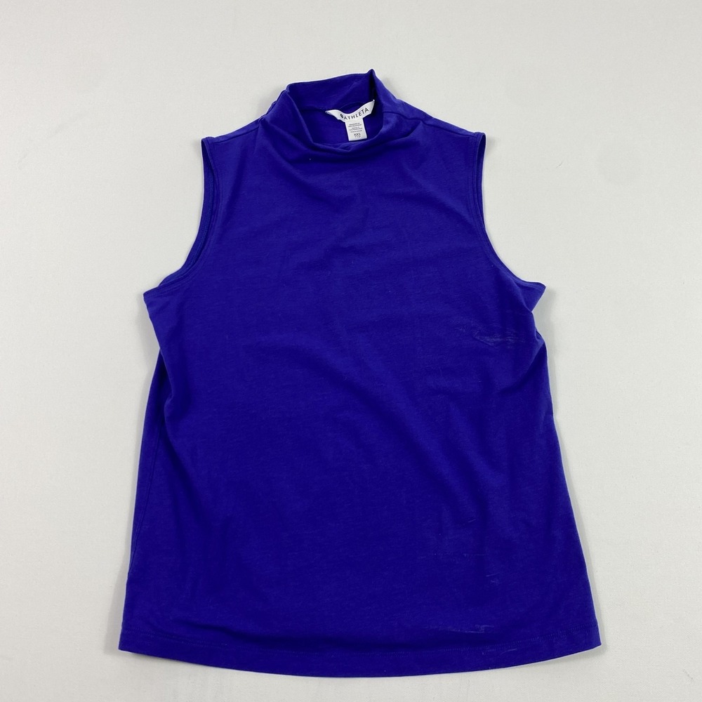 Athleta Tank Top Womens XXS Blue Mock Turtleneck Sleeveless Cotton Blend Stretch